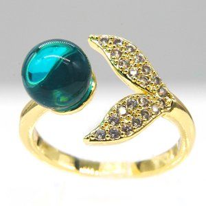 Whale tail ring with rhinestones. OS